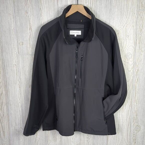 Calvin Klein Womens Large Zip Front Jacket Black Fleece Lined Pockets Stretch - Picture 1 of 8